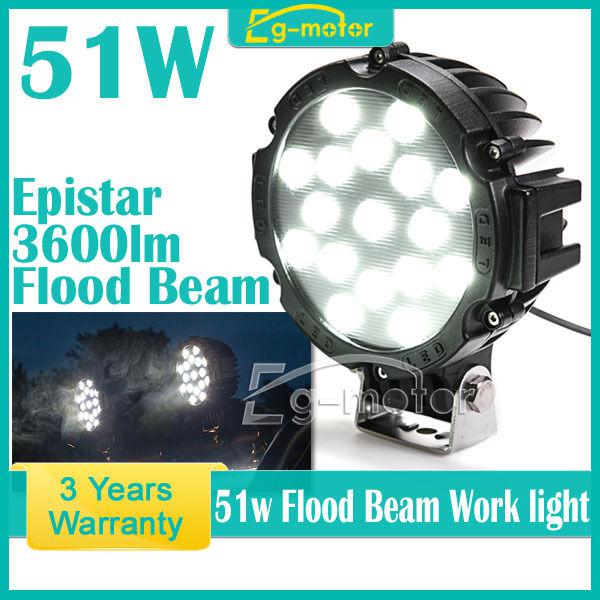 51w epistar led work light flood beam lamp truck suv atv utv boat 4wd 4x4 12 24v