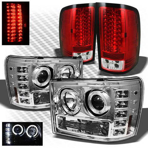 07-13 sierra projector headlights + red clear philips-led perform tail lights