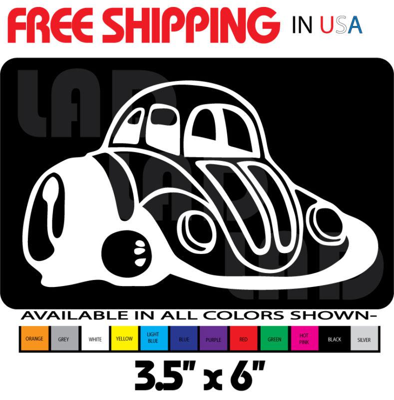 1-vw bug cartoon decal/sticker 3.5"x6" car toolbox hauler garage beatle 