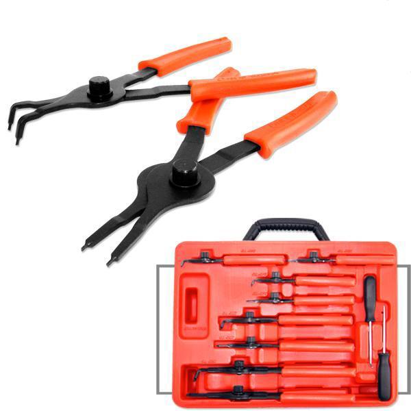 Pro 10 pc. auto snap ring retaining plier set internal & external circlip tools