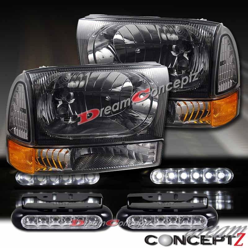 99-04 ford f250 excursion smoke headlights corners led daytime running lights