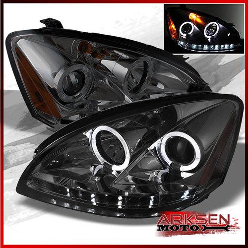 Smoked 02-04 altima drl led projector halo headlights lamps pair left+right set