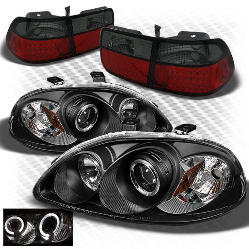 96-98 civic 2dr black projector headlights + r/s philips-led perform tail lights