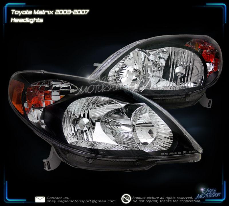 2003-2008 toyota matrix black blk crystal head lights lamps + amber reflector