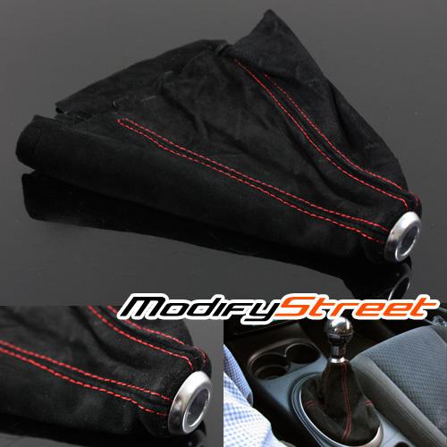 Red stitch/black alcantara suede manual/auto shift shifter boot cover universal