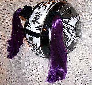 Purple helmet pigtails ~ motorcycle skateboarding atv biking ~ pig tail ponytail