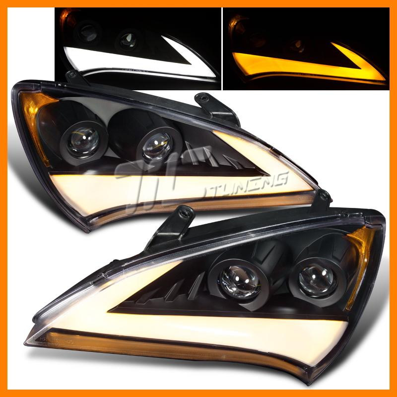 Fit 10-12 hyundai genesis coupe black dual projector headlights driver+passenger