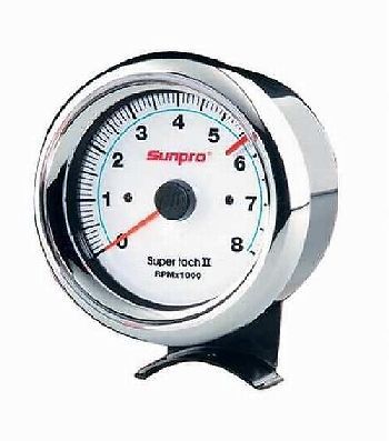 3-3/8&#034; sun super tach ii tachometer white / chrome bezel cp7903