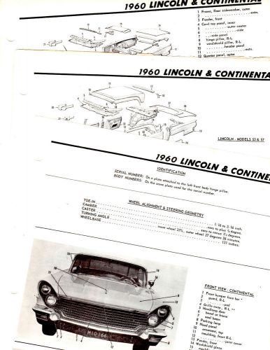 1960 lincoln &amp; continental motor&#039;s original body part frame crash illustrations
