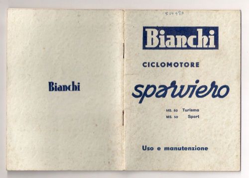 Bianchi sparviero tourism &amp; sport motor bycicle moped instructions manual 1957