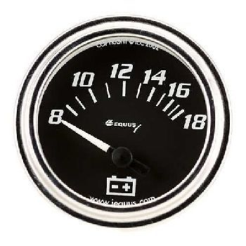 Equus 2 inch chrome bezel black faced voltmeter gauge equus 7268 8-18 volt range