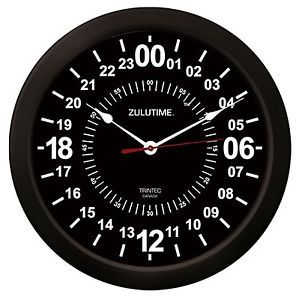 Trintec 24 hour military time swl zulu time 24hr wall clock 10&#034; black dial