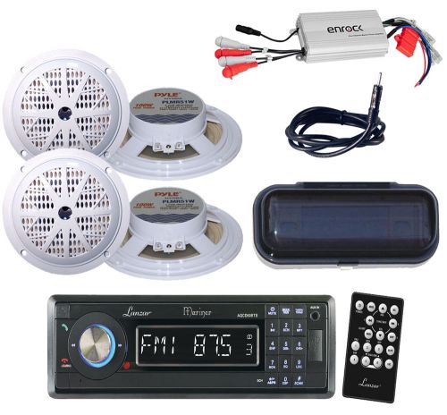 Marine black aux sd usb cd radio+800w amp, 5.25&#034; black speakers, cover, antenna