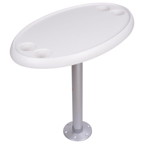 18&#034; x 30&#034; oval abs marine boat table with 2x cup holders for boat fishing white