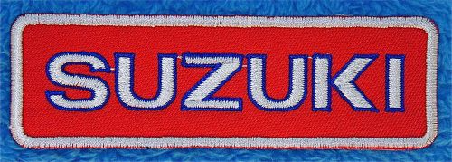 Suzuki embroidered  iron on patch  red - blue - silver - 4 3/4&#034; x 1 1/2&#034;