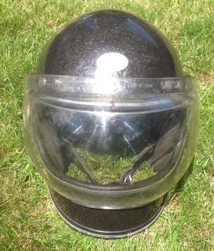 Vintage grant full face motorcycle helmet, black, metal flake, w/ bubble visor