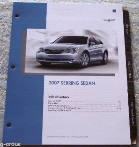 New 2007 chrysler sebring sedan dealer only product sales literature brochure!