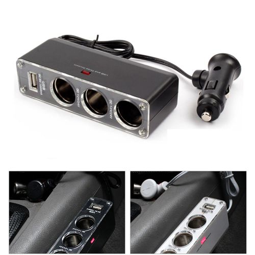 3 way cigarette lighter socket 12v/24v charger power adapter splitter usb port b