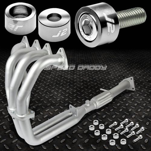 J2 for h22 bb1 ceramic exhaust manifold 4-2-1 header+silver washer cup bolts