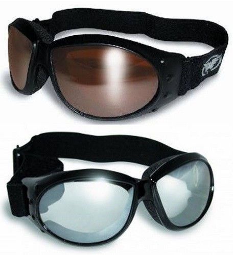(2 motorcycle goggles) + storage bags copper mirror &amp; clear mirrored red baron