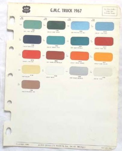 1967 gmc truck  acme color paint chip chart original