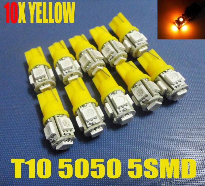 10x t10 5 smd 5050 3chips 184 192 w5w wedge car auto led light bulbs yellow #o2