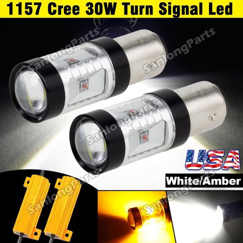 2pcs 1157 cree 30w front turn signal light led white amber + load resistors