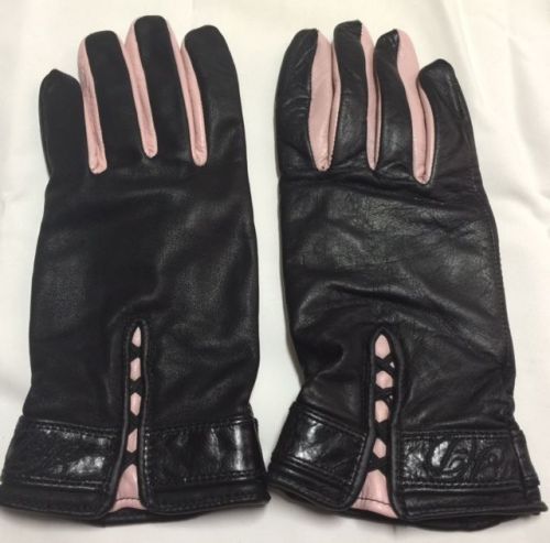 Womens med.100% leather harley davidson full finger riding gloves pink &amp; black