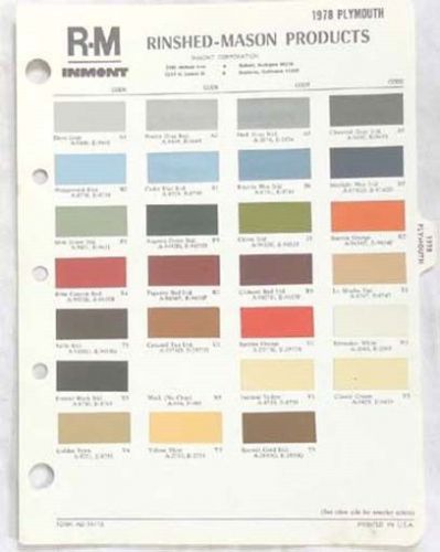 1978 plymouth r-m color paint chip chart all models original mopar