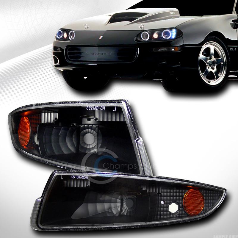 Black amber lens front signal parking bumper lights lamps ks 93-02 chevy camaro