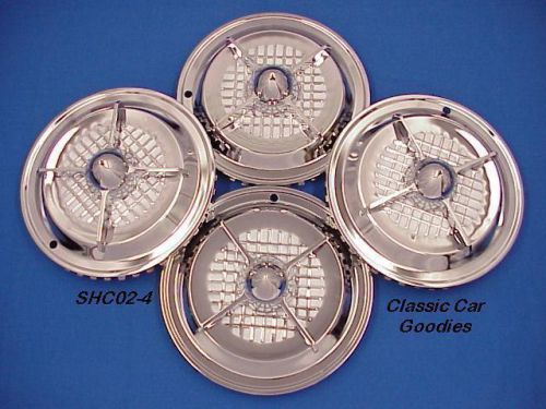 Hub caps (4) 15&#034; classic &#034;four-bar&#034; chrome spinner new