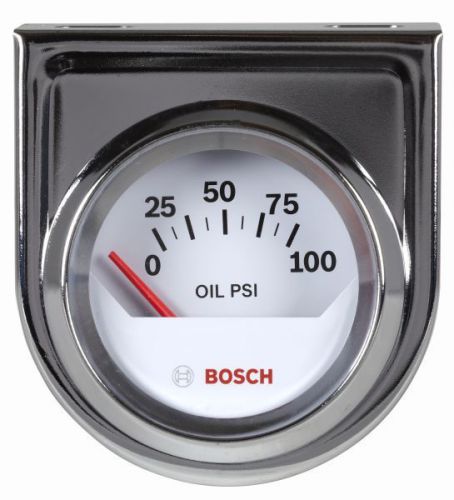 Bosch 2&#034; electrical oil pressure gauge 0-100 psi white, chrome bezel fst8202