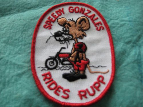 Vintage speedy gonzales rides rupp motorcycle racing patch 3 1/8&#034;x4 3/8&#034;