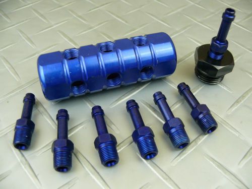 Blue s-max v6 vacuum distribution block manifold w/ fittings 1/8npt -10an