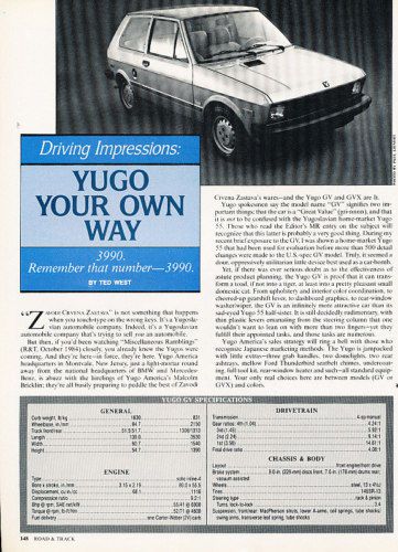 1986 yugo gv fiat 3990  road test classic article p57