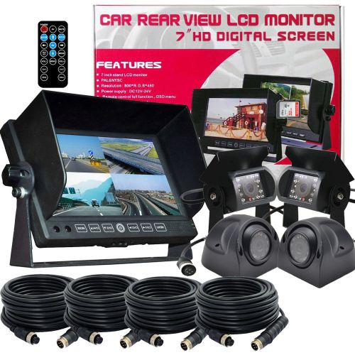 7&#034; quad split screen dvr monitor 4x truck trailer backup rear view ccd camera