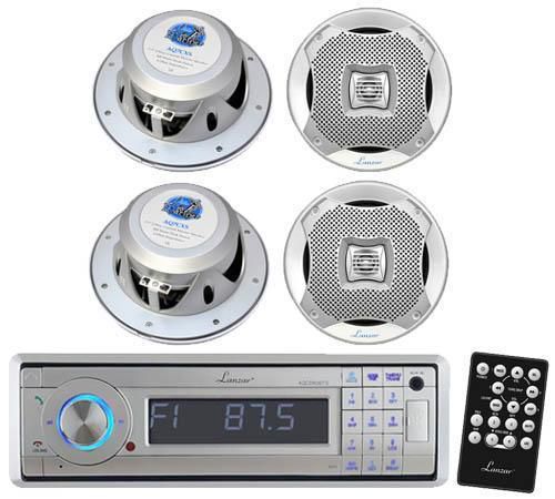 New lanzar in-dash marine stereo player w/bluetooth + 4 new 7.7&#034; marine speakers