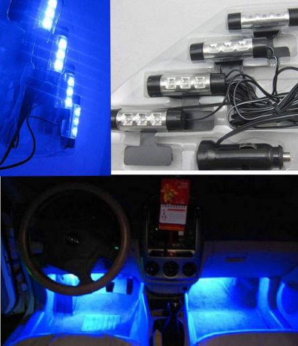 4x 3led car charge 12v glow interior decorative 4in1 blue light inside foot lamp