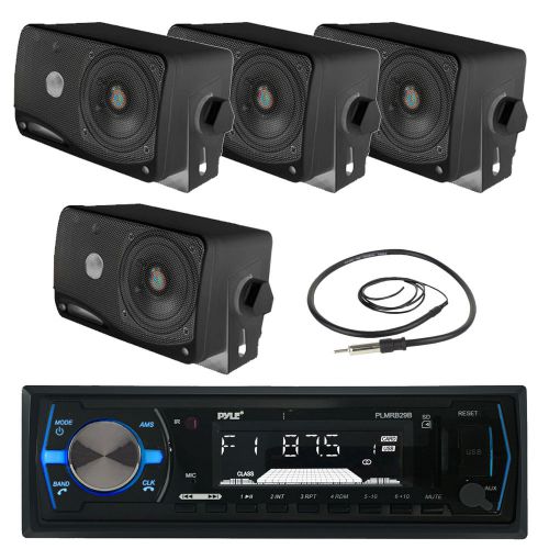 Pyle am fm usb black marine receiver, antenna, pyle 200w 3.5&#034; black box speakers