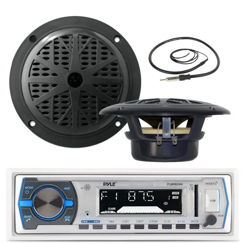 Plmrb29b black usb aux am fm boat receiver, antenna, 6.5&#034; 120w marine speakers