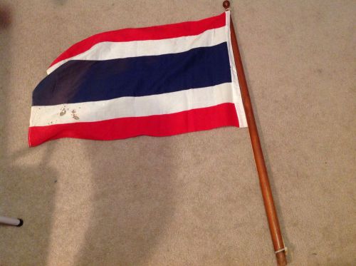 Vintage wooden yacht flagpole bow or stern 47&#034; mast, with thailand marine flag