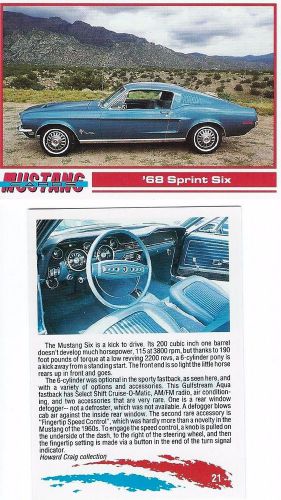 1968 mustang sprint six. collector card  2 1/2&#034;x3 1/2&#034;