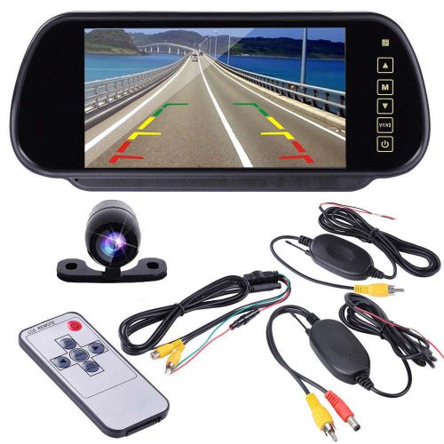 7&#034; lcd screen car rear view backup mirror monitor+wireless reverse ir camera kit