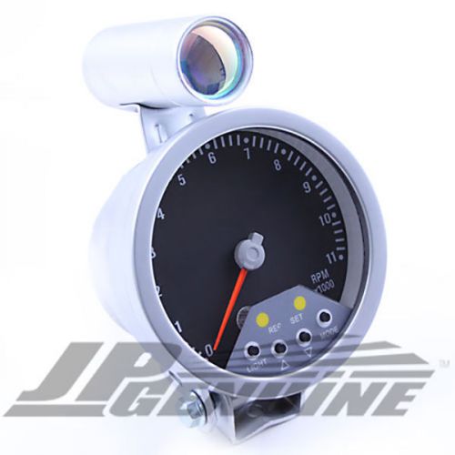 4&#034; 7 color led 11k rpm tachometer gauge w/ shift light silver - universal 2