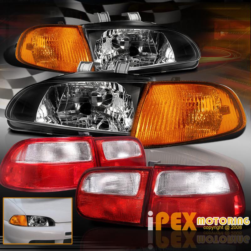 92-95 honda civic 3dr hb jdm black headlights w/red clear depo tail light+corner