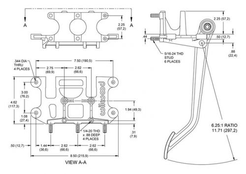 Wilwood swing mount brake &amp; clutch aluminum pedal assembly,6.25 to 1 ratio