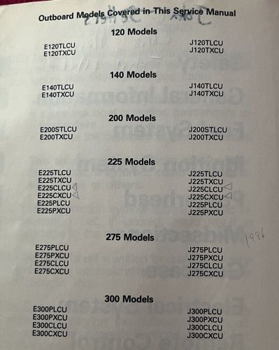 1987 evinrude johnson 120 140 200 thru 225, 275 3.6 xp/gt models pnmanual 507619