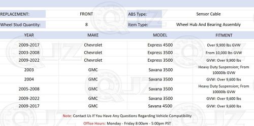Ha590859 front wheel hub for gmc savana 3500 and chevrolet express 3500/4500
