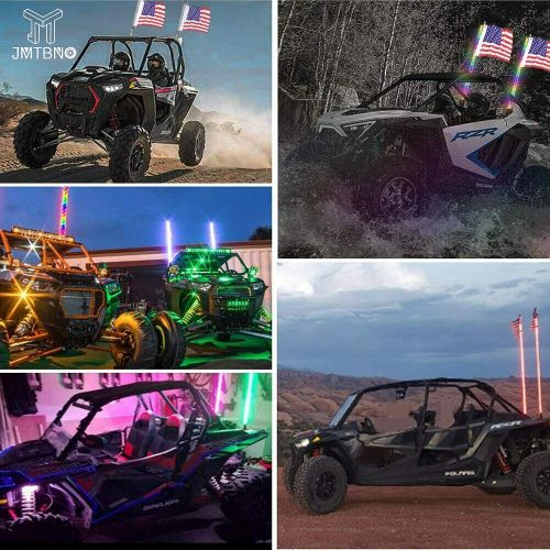 Pair 4ft rgb spiral led whip lights antenna + 10 rgb led rock lights for atv utv