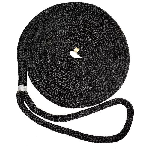 New england ropes 1/2&#034; double braided dockline, black - 15ft